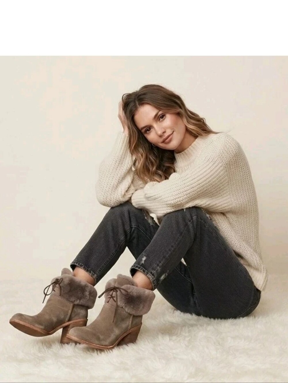 UGG Jerene Moose Block Heel Mid-Calf Lace-Up Sheepskin Boots Size 6 Excellent